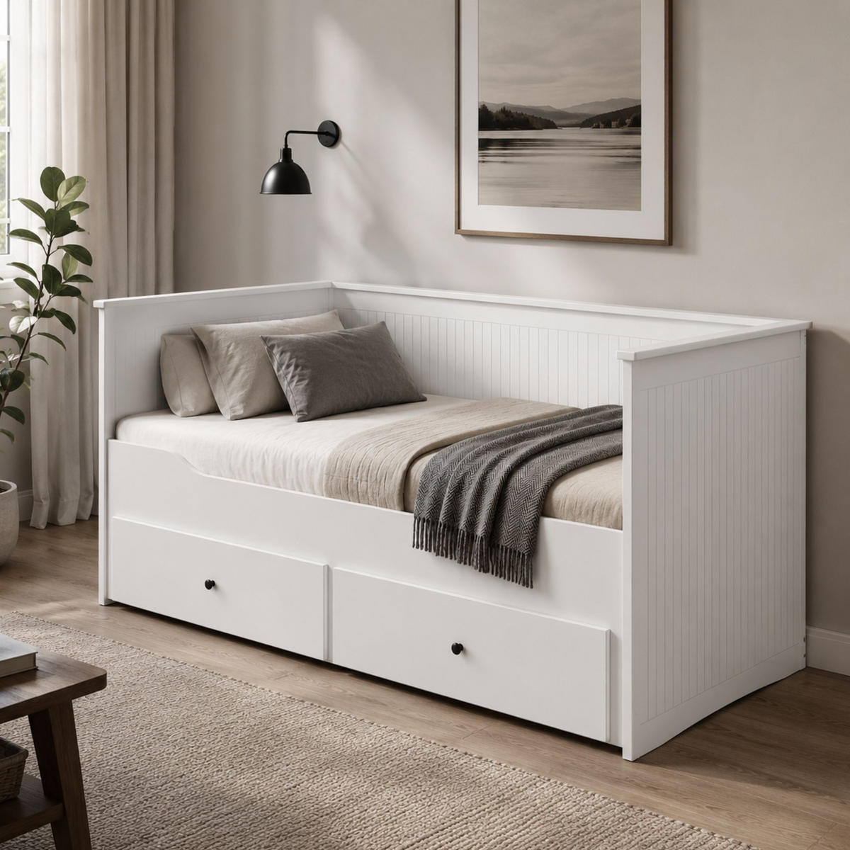 KLAPPBETT mit zwei Matratzen und Schubladen in Weiß - Weiß, Holzwerkstoff (80/200cm) - Home Collective