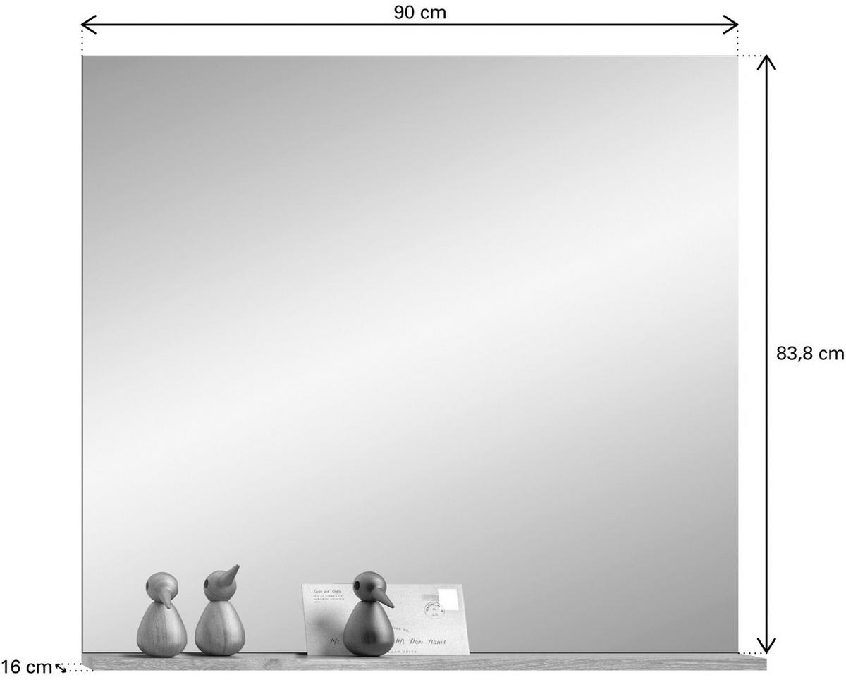 SPIEGEL Eiche, grau 90 x 84 cm mit Ablage - Eichefarben, Glas/Holzwerkstoff (90/84/16cm) - Inn.Furn