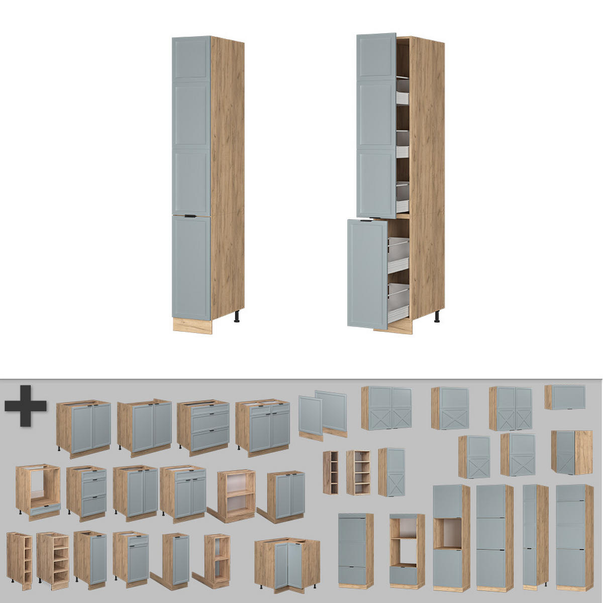 APOTHEKERSCHRANK Fame-Line Hellblau-grau 30 cm - Honigeiche/Eiche Wotan, Holzwerkstoff (30/206.8/58cm) - Vicco