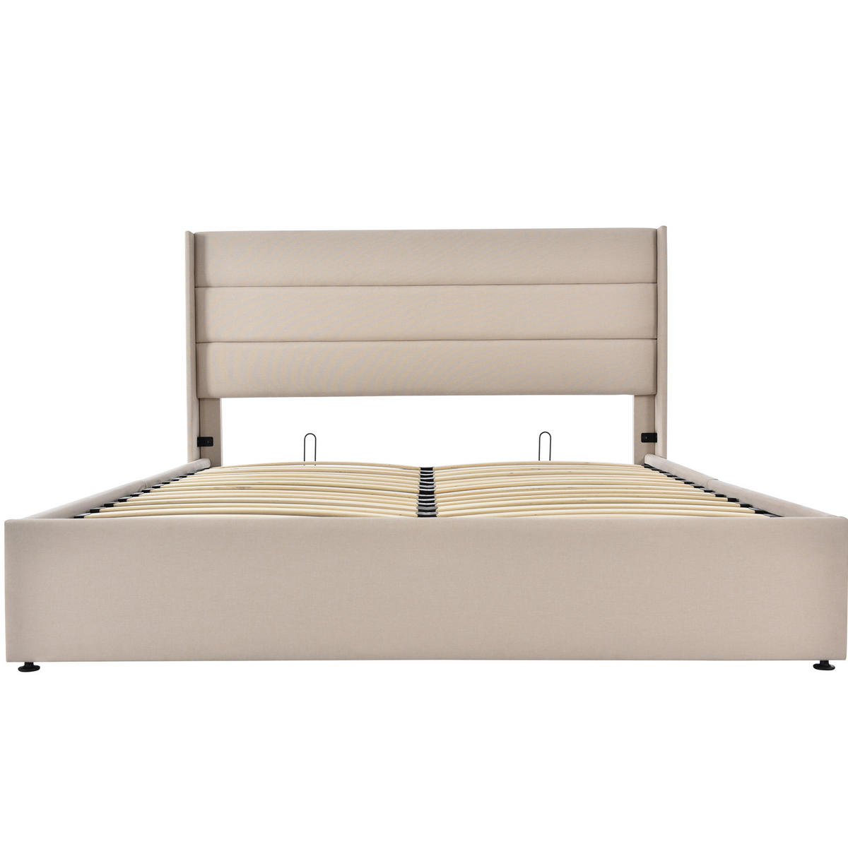 POLSTERBETT 140/200 cm Beige mit Stauraum aus Leinen und gepolstertem Kopfteil - Beige, Textil (140/200cm) - Flora Grace