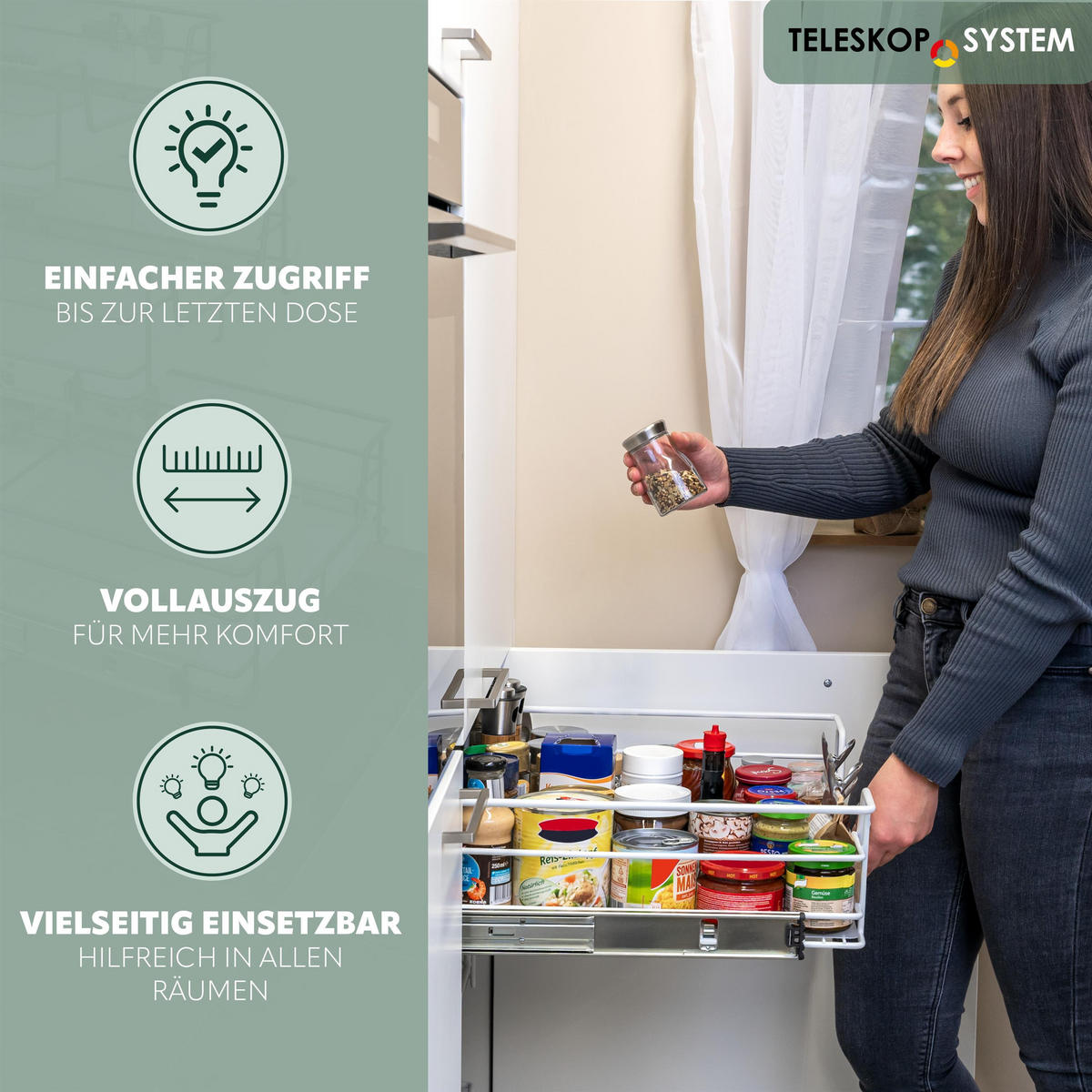 TELESKOPSCHUBLADE 60 cm, weiß, Metall - Weiß, Metall (57/14/44cm) - bremermann