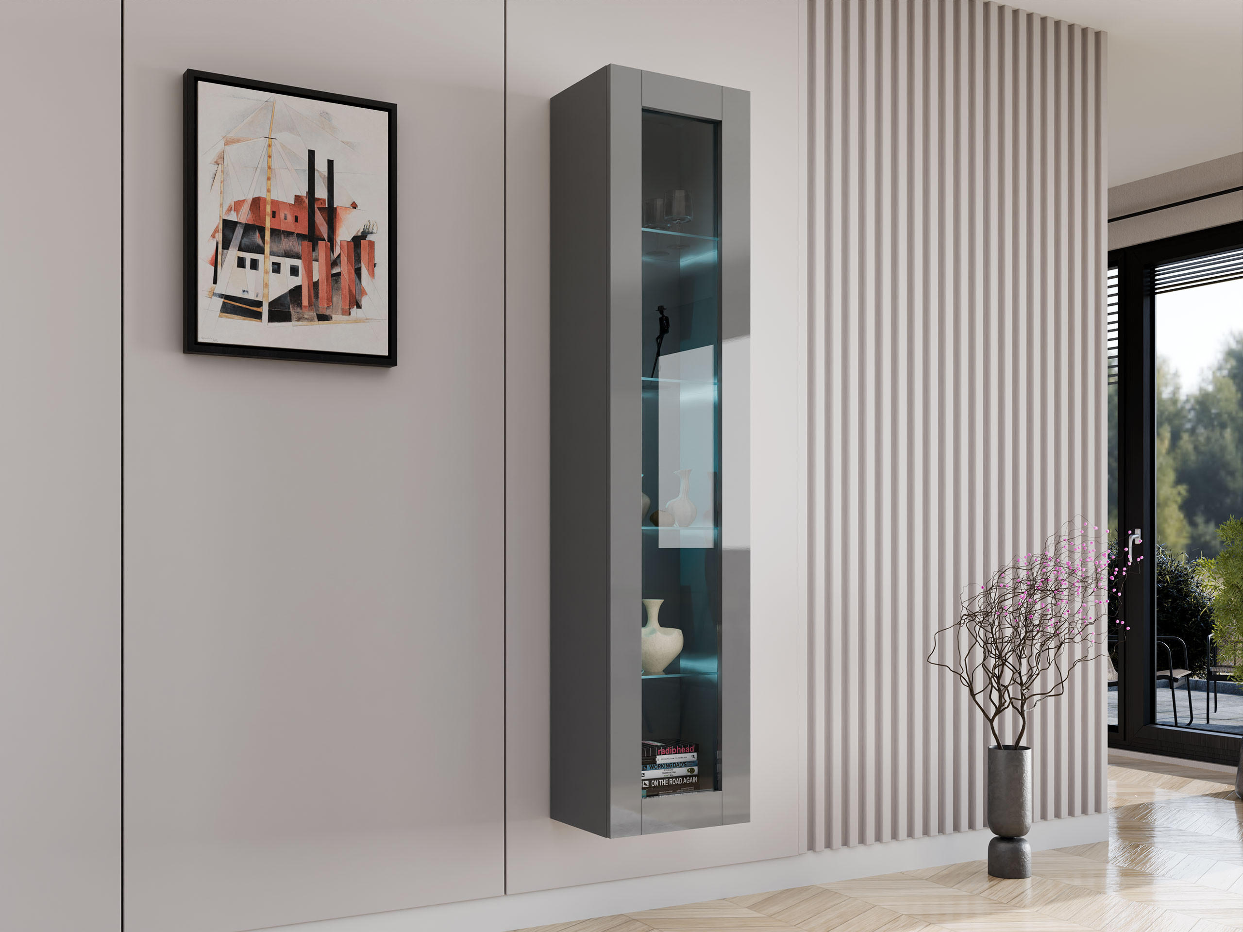 HÄNGEVITRINE 180 Vigo Glas - Grau, Holzwerkstoff (40/180/30cm) - MIRJAN24