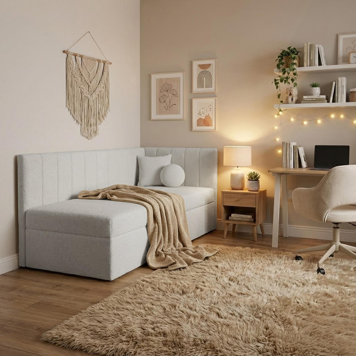 SCHLAFSOFA Rafi, Eckbett mit Bettkasten, 90x200 cm, Hellgrau - Hellgrau, Textil (209/94/102cm) - Beautysofa