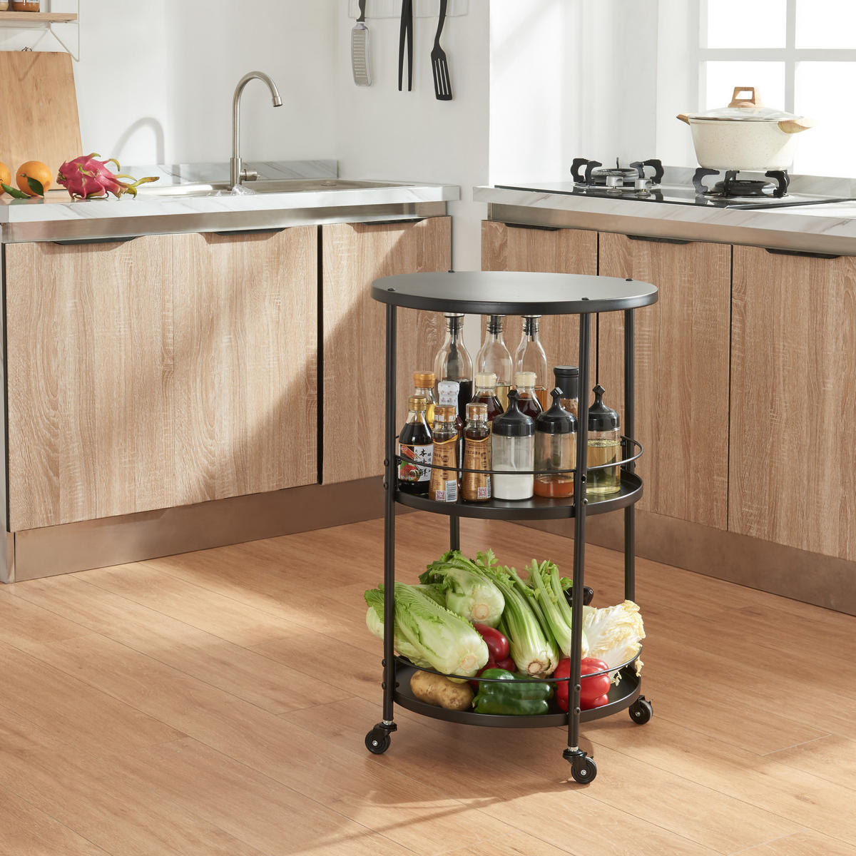 SERVIERWAGEN Munkedal - Schwarz, Metall (45/75/45cm) - [en.casa]