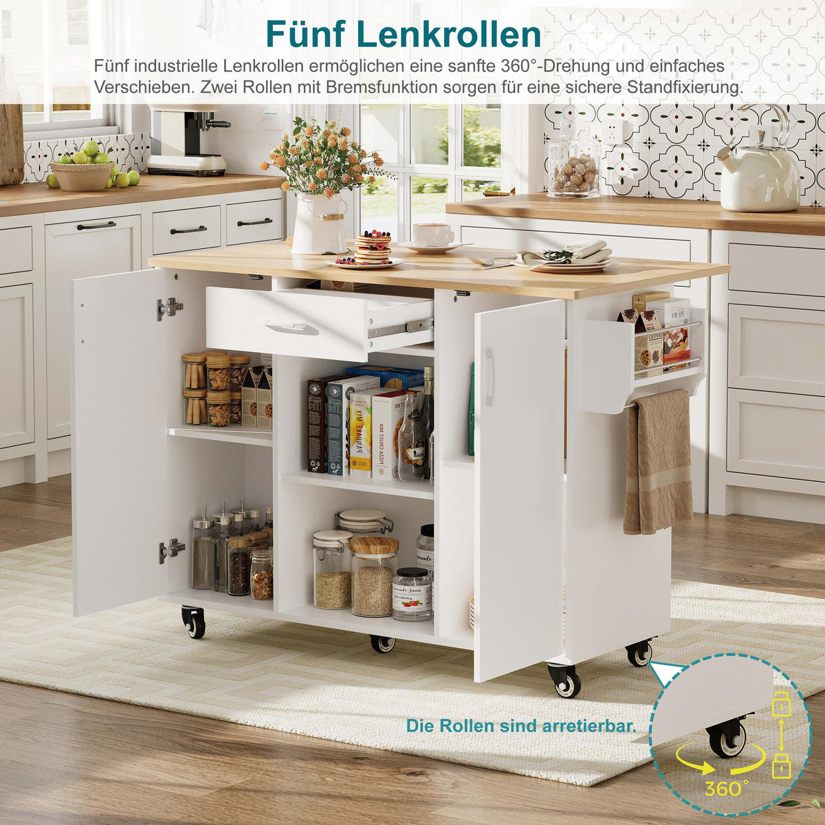 KÜCHENINSEL 136.5/67.5/92.8 cm Weiß mit 1 Schubladen und Schrank - Weiß, Holz/Holzwerkstoff (136.5/92.8/67.5cm) - Oxeza