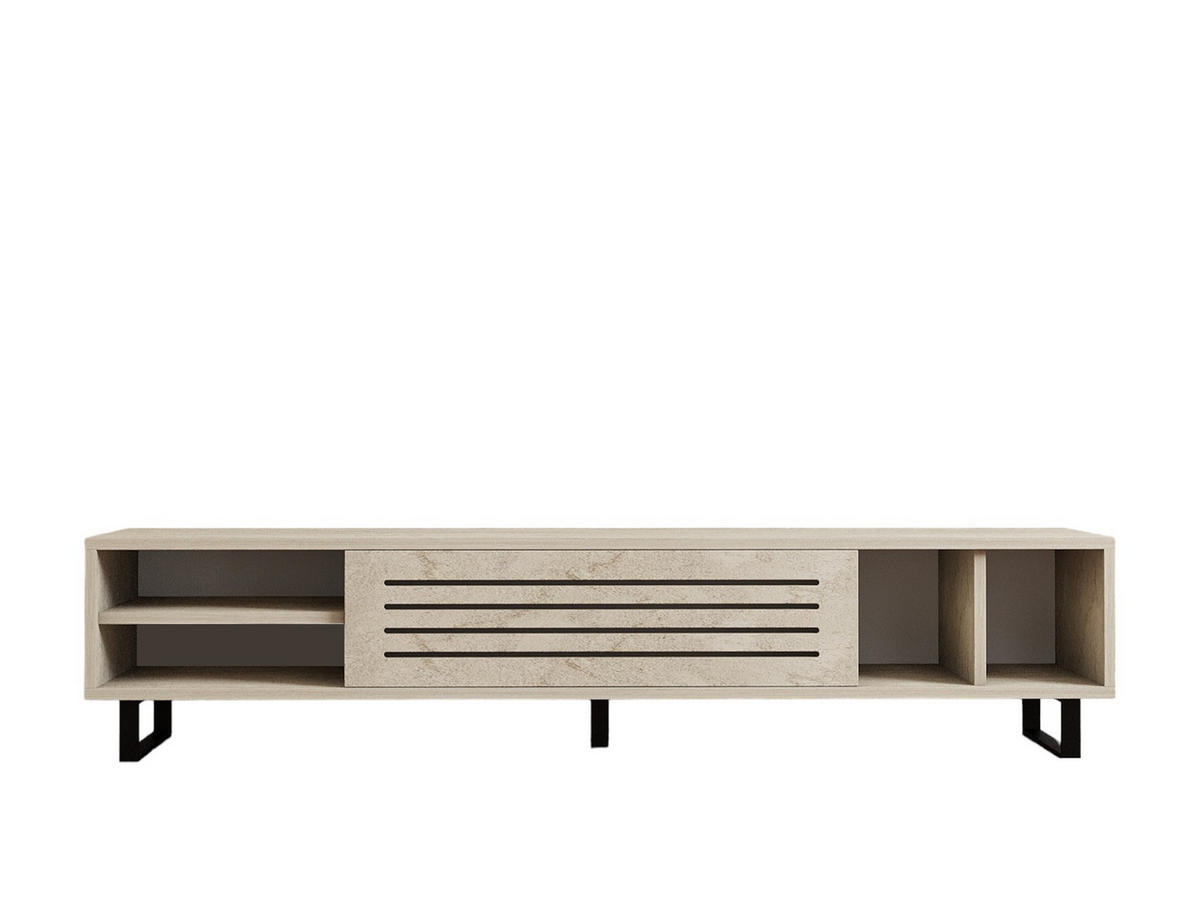 TV-MÖBEL mit 1 klapptür und 4 fächern, travertin-dekor- safir 160/40/35 cm - Beige, Holzwerkstoff (40/35/45cm) - Calicosy