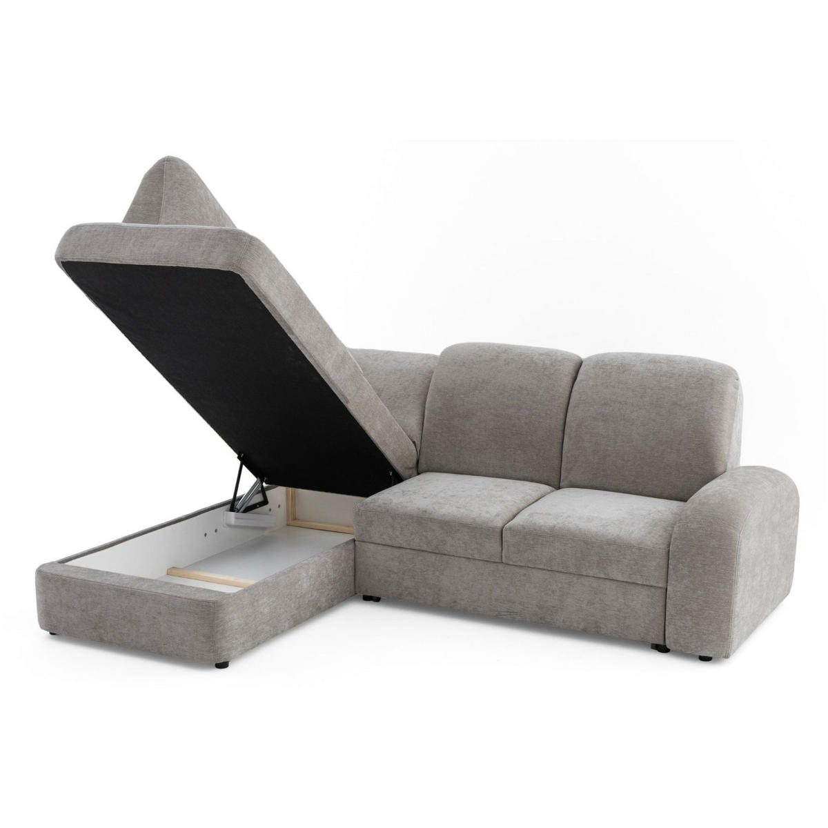 ECKSOFA VIBE L Links mit Schlaffunktion 129x205 Chenille Grau - Schwarz/Grau, Holz/Kunststoff (186/250cm) - Muffo