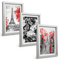 BILDER SET 3er Set - 20x30 cm Silberner Rahmen - graue Gemälde des Eiffelturms - Silberfarben, Kunststoff (20/30cm) - TULUP