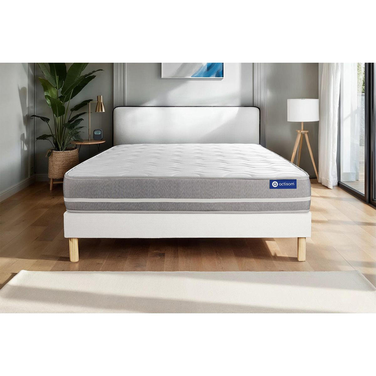 BETT Actilatex touch Latex und Memory-Schaum 130 x 190 cm h1 - Kit Bettgestell Weiß - Beige/Weiß, Karton/Holz (130/190cm) - ACTISOM