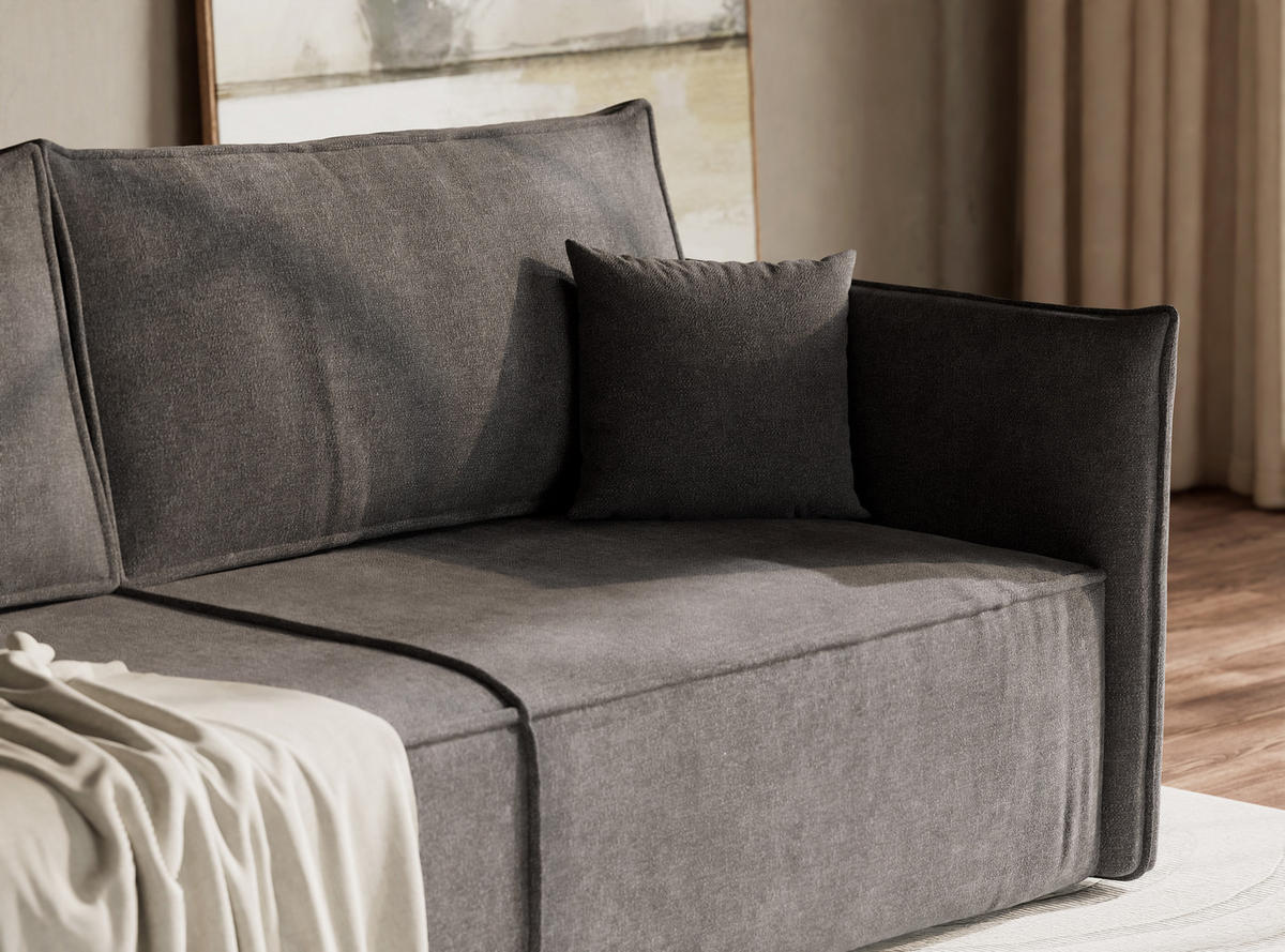 SOFA MIT SCHLAFFUNKTION Obra Grau Chenille-Stoff - Schwarz/Grau, Holz/Holzwerkstoff (220/70/107cm) - Maison de Reve