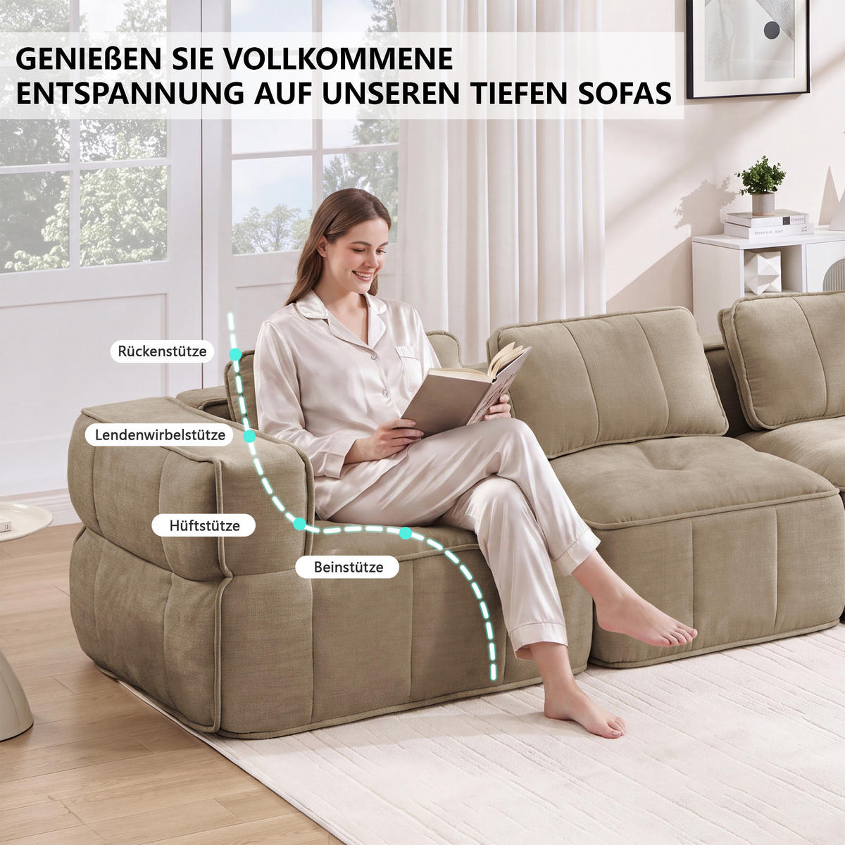 CANAPEA 2 LOCURI cu taburet, minimalist, Poliester-nisipiu - nisipiu, material textil (162/67/198cm) - KOMHTOM