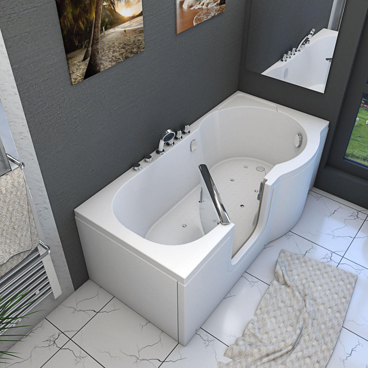 SENIORENWANNE mit Tür S12-TH-AIR-L - Weiß, Glas/Kunststoff (85/60/170cm) - AcquaVapore by Sandra Jentho