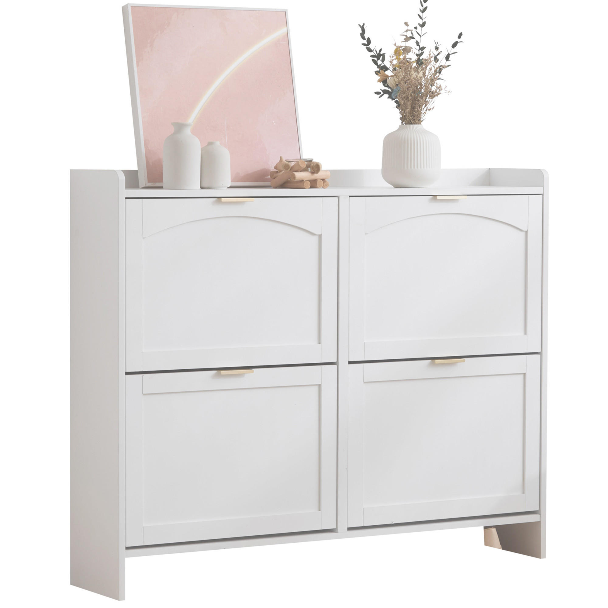 SCHUHSCHRANK aus Spanplatte 110x24x90cm in Weiß mit 4 Klappfächern - Weiß, Holzwerkstoff (110/90/24cm) - Modfu