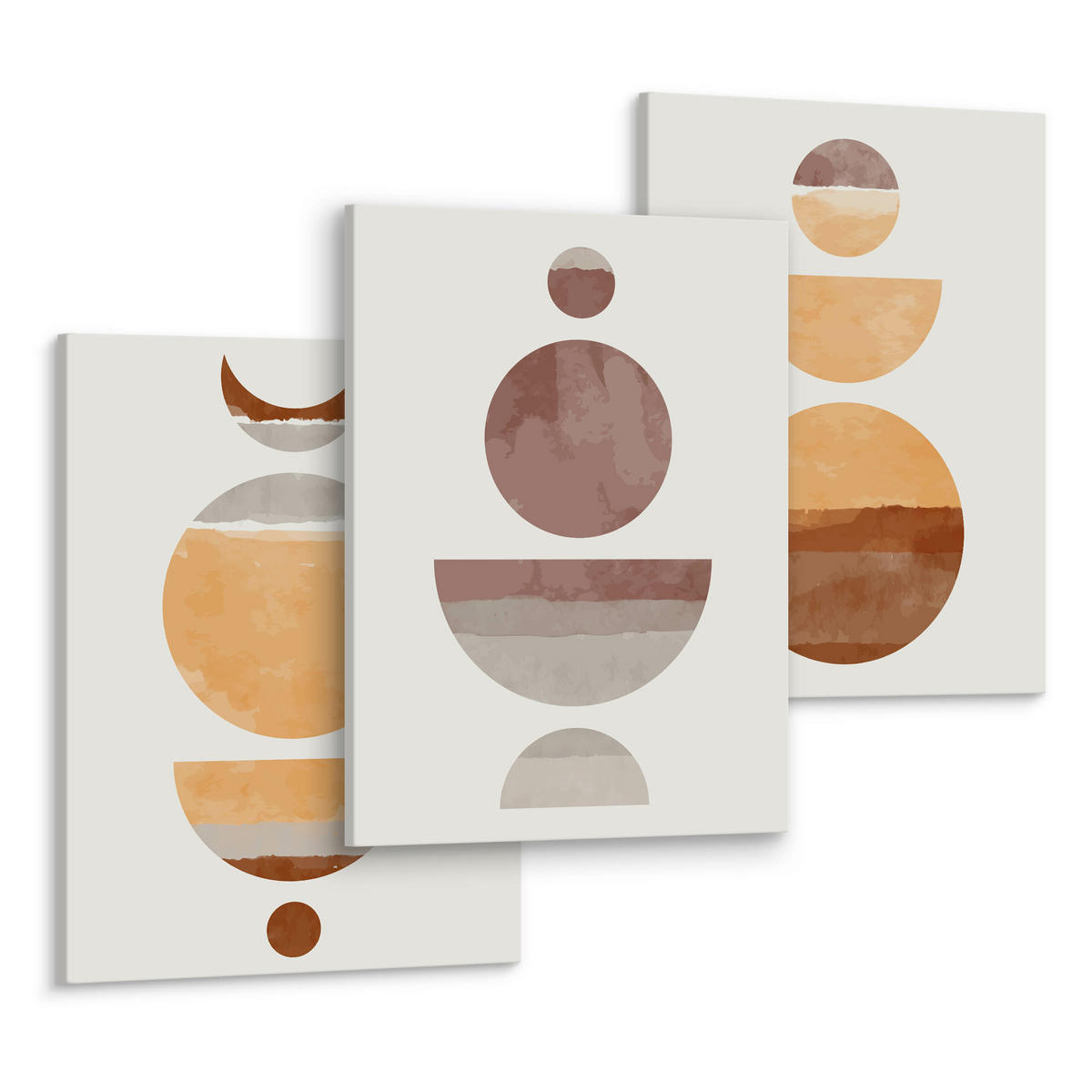 LEINWANDBILDER 3-er Set Aquarell Kreise - Beige/Rot, Textil (90/40cm) - Muralo