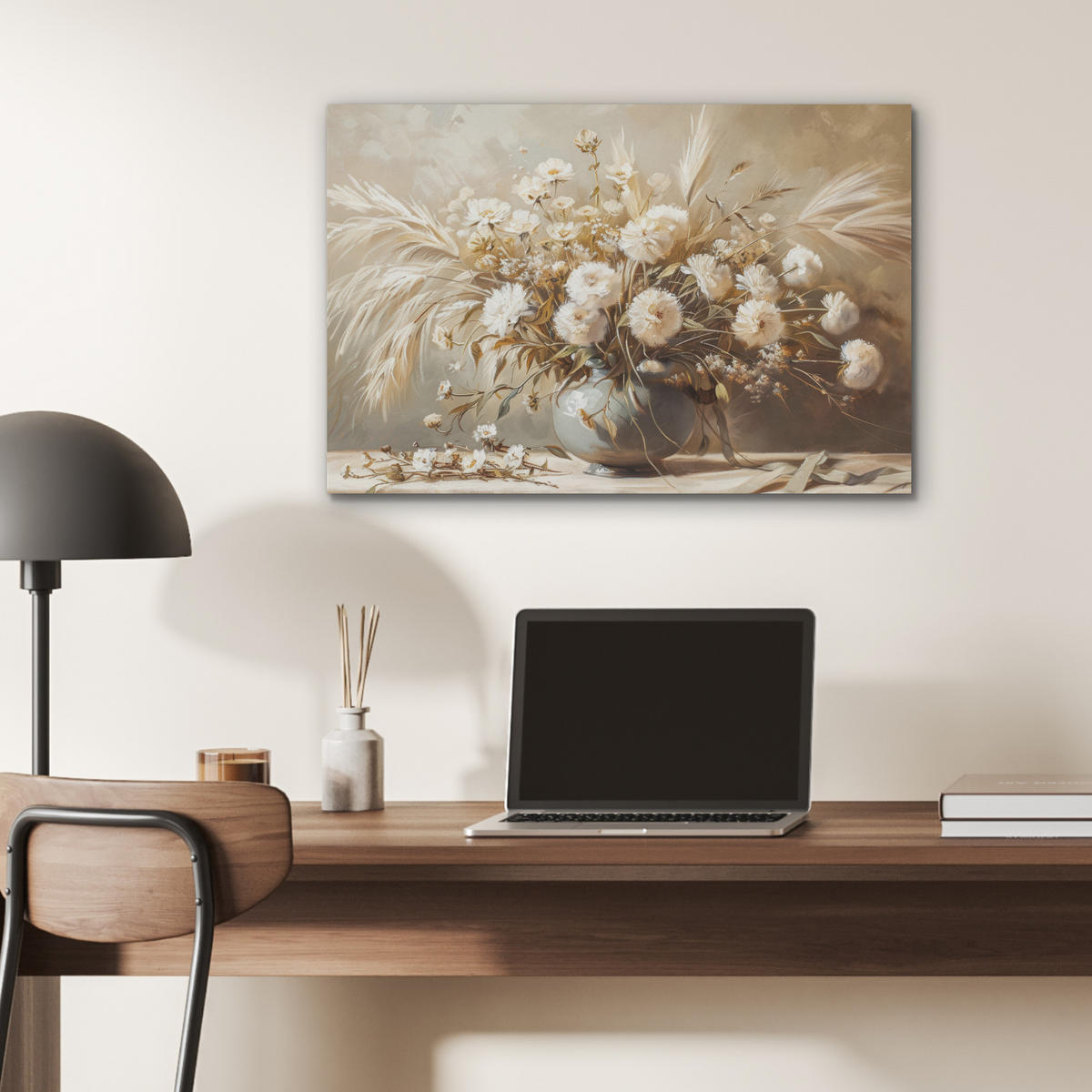AKUSTIKBILD Blumen - Vase - Stilleben - Beige Wanddeko 70x50 cm - Creme, Kunststoff (70/50/0.9cm) - MuchoWow
