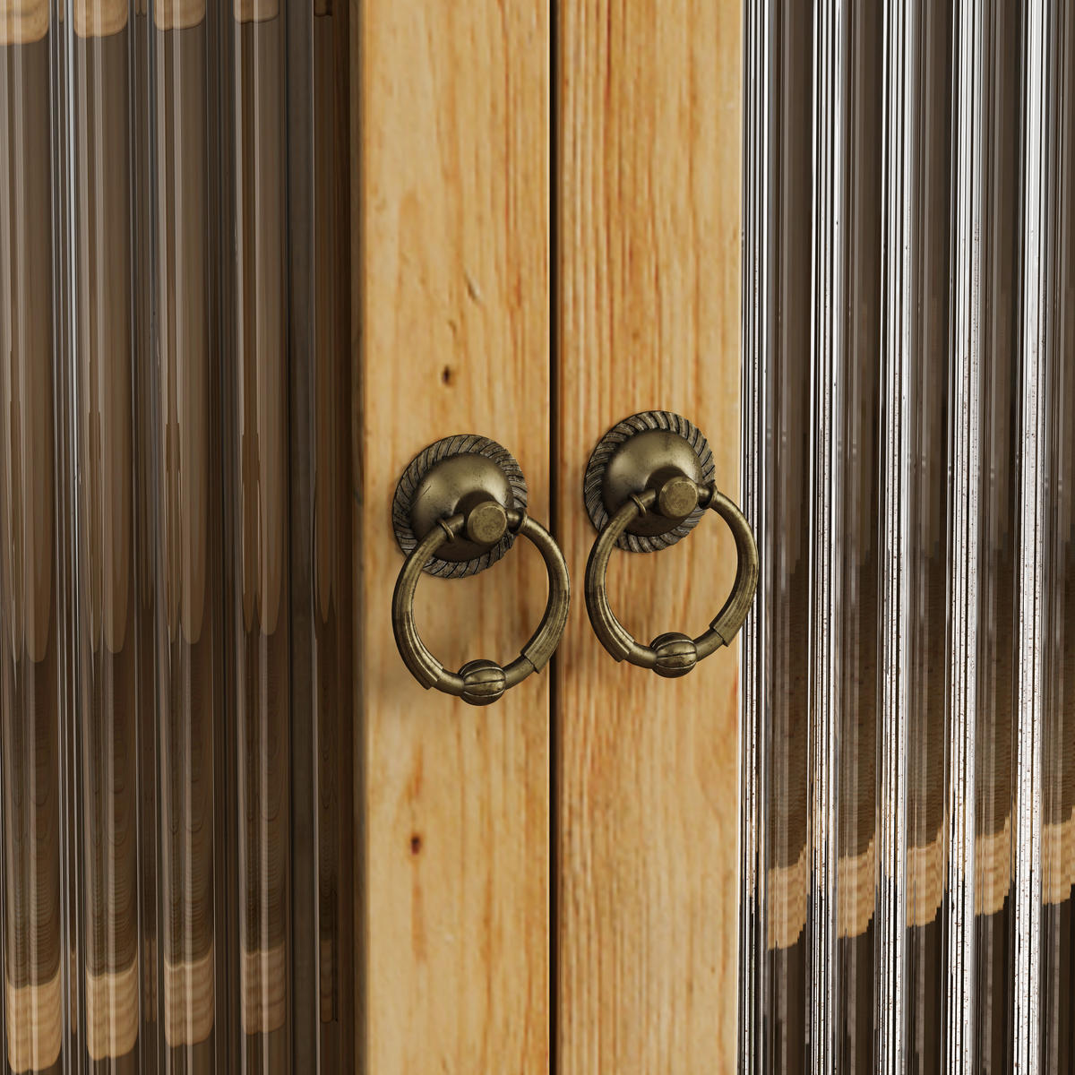 KÜCHENOBERSCHRANK 63x18x60 cm in Natural aus Glas, Massivholz mit Drei-Stufen-Stauraum & Wandmontage - Naturfarben, Holzwerkstoff (63/60/18cm) - Modfu