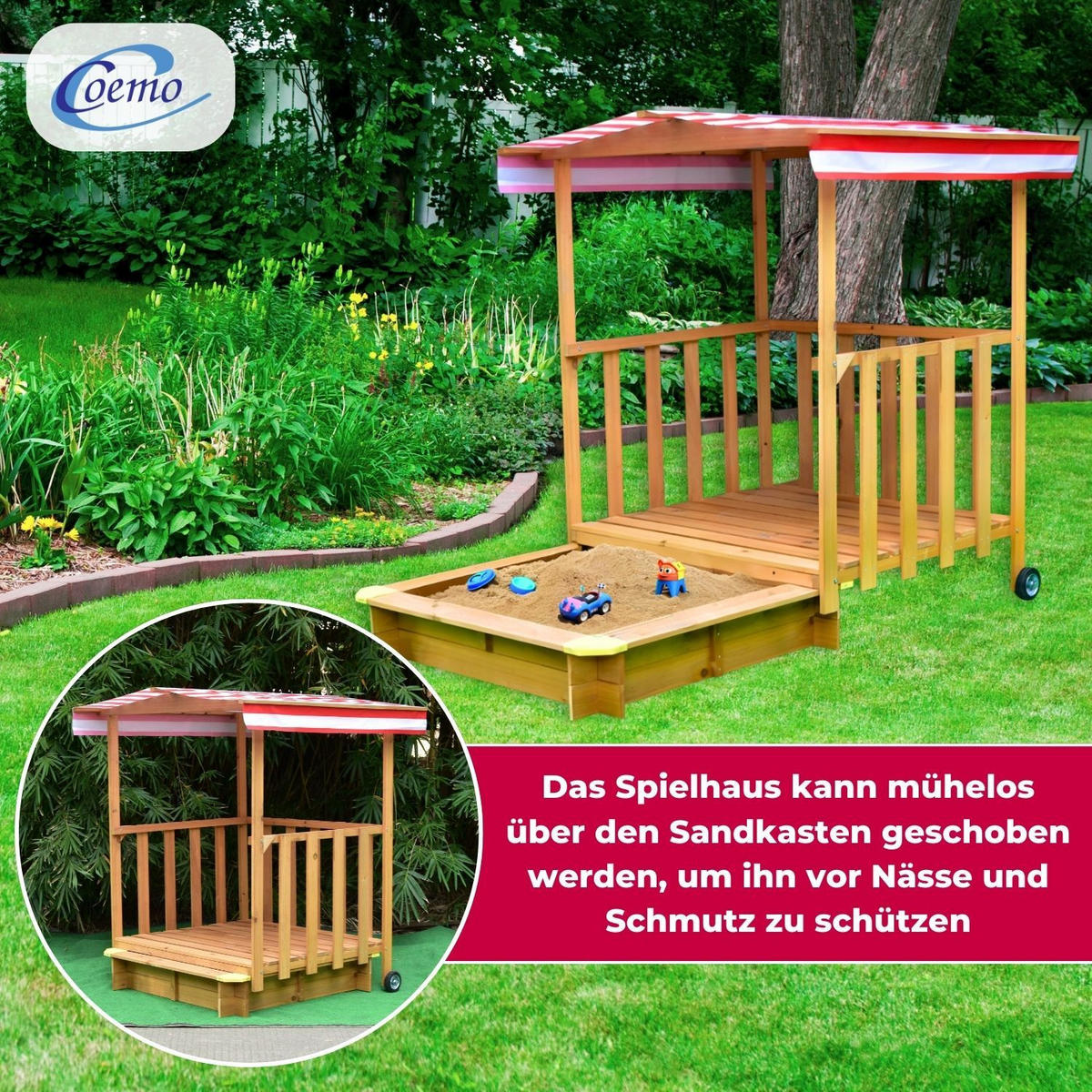 SPIELHAUS MIT SANDKASTEN Holz - Naturfarben, Holz (116/113/137cm) - Coemo