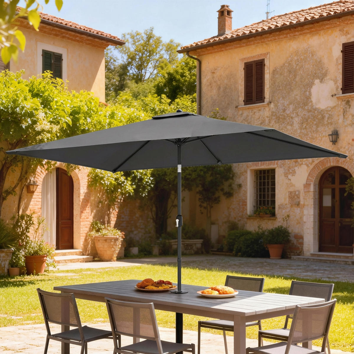 SONNENSCHIRM Polyester Metall Dunkelgrau - Dunkelgrau, Textil (200/300cm) - Outsunny