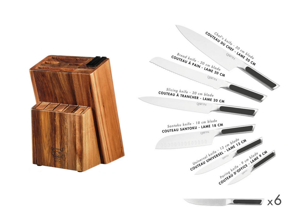 KÜCHENMESSERBLOCK und Steakmesser Loki Loviisa - 14er-Set - Silberfarben, Metall (1cm) - Björn