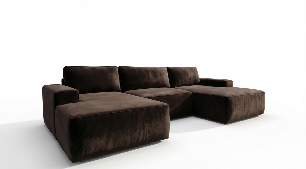 ECKSOFA EINAR 362 cm x 170 cm – Stoff: VELUTTO Espresso 6 Farbe: Dunkelbraun - Dunkelbraun, Textil (362/170cm) - A&J MöbelLand