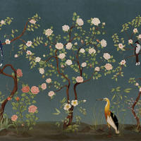 FOTOTAPETE Blumen und Vögel 424 x 280 cm - Blau, Papier (424/280cm) - Sanders & Sanders