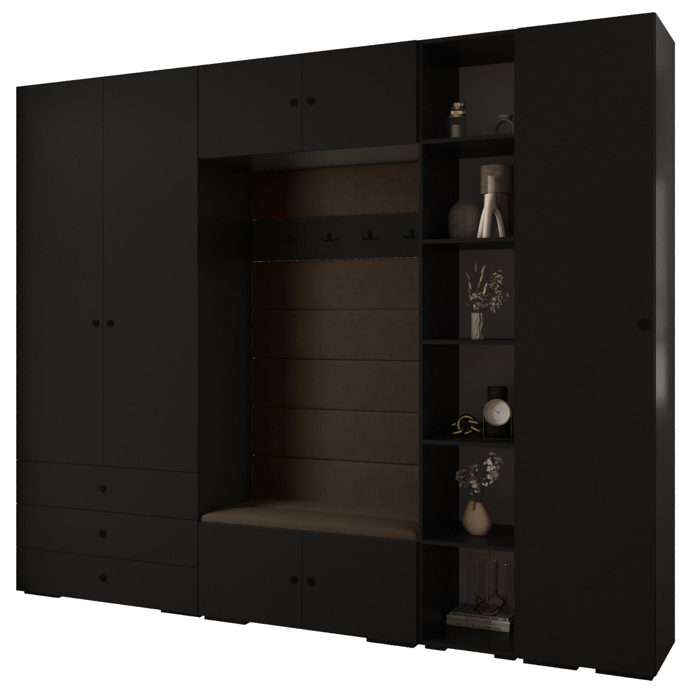Abiks Möbel Garderoben-Set Schwarz, Braun, Schwarz 290x236.7x47 cm