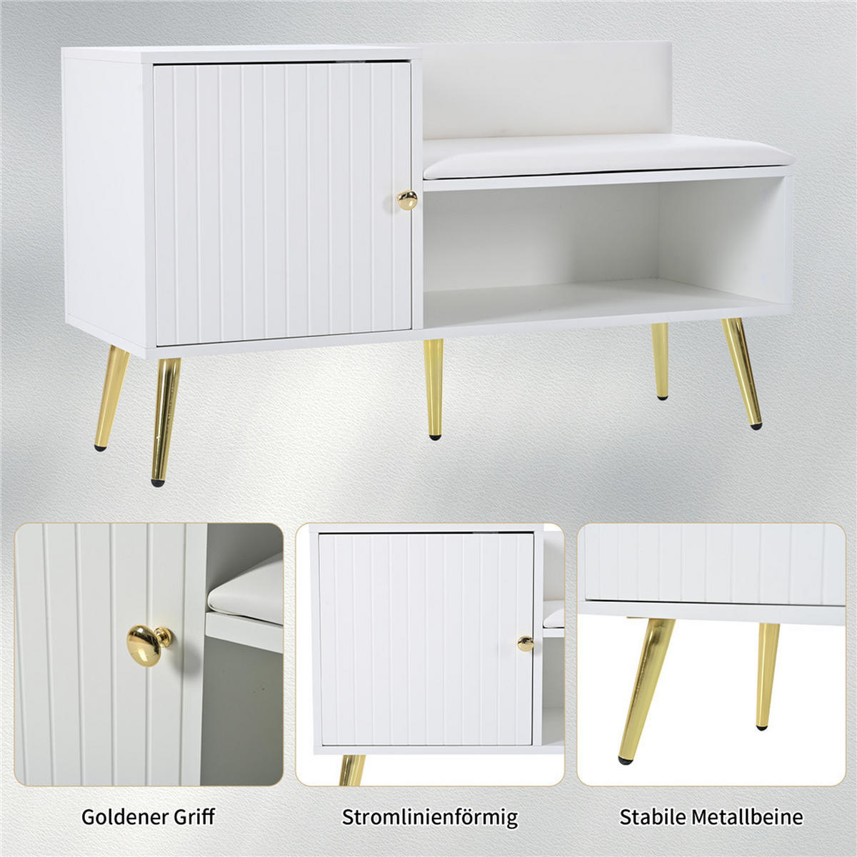 SCHUHSCHRANK Sitzbank 100x38x58 cm Rückenlehne Weiß - Weiß, Holz (100/58/38cm) - Kaket