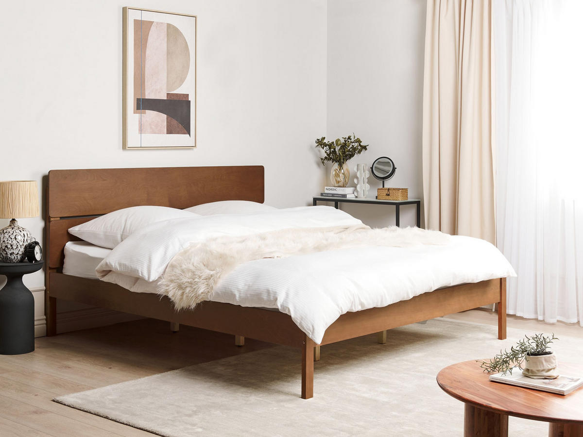 BETT mit Lattenrost 180/200 cm Dunkelbraun Boisset - Dunkelbraun, Holz (180/200cm) - Beliani