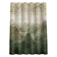 DUSCHVORHANG Blick durch Zweige auf die Berge grün 180/180 cm - Grün, Textil (180/180cm) - Bilderwelten