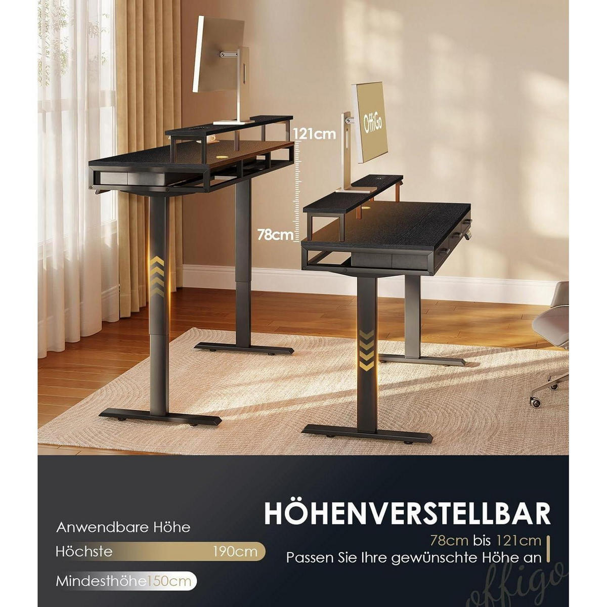 ELEKTRISCHER Schreibtisch mit Schubladen 140 cm Schwarz - Schwarz, Holz (54/140/78cm)
