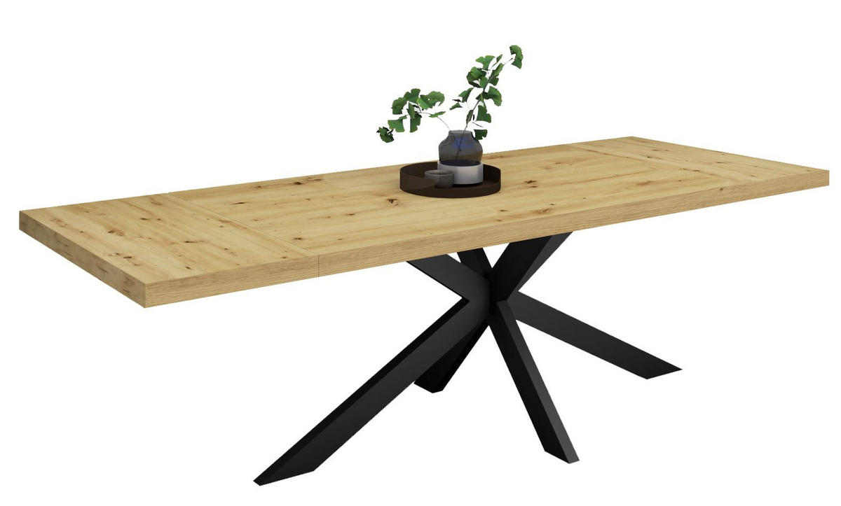 ESSTISCH Elgin 2 210-310x80x100 Metall+Holzwerkstoff Schwarz/Asteiche - Schwarz/Eiche Artisan, Holzwerkstoff (210/100/80cm) - 58aufmkessel