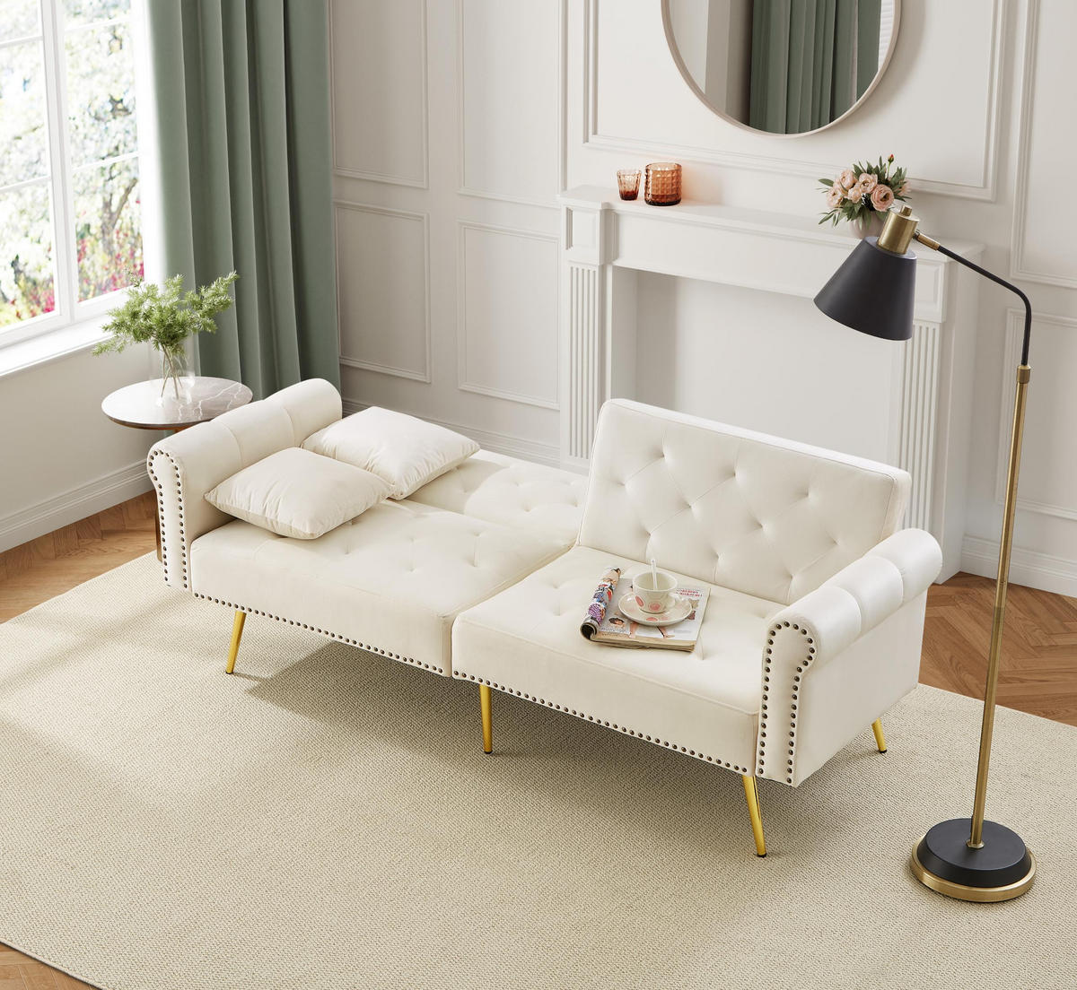 SCHLAFSOFA 2-Sitzer Samt mit 3-fach verstellbarer Rückenlehne Beige 173/75/70 cm - Beige, Textil (70/173/75cm) - Redom
