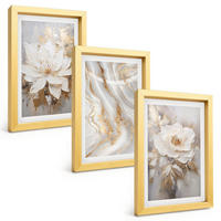 BILDER SET 3er Set - 20x30 cm Goldrahmen - Abstrakte Blumen aus Marmor - Goldfarben, Kunststoff (20/30cm) - TULUP