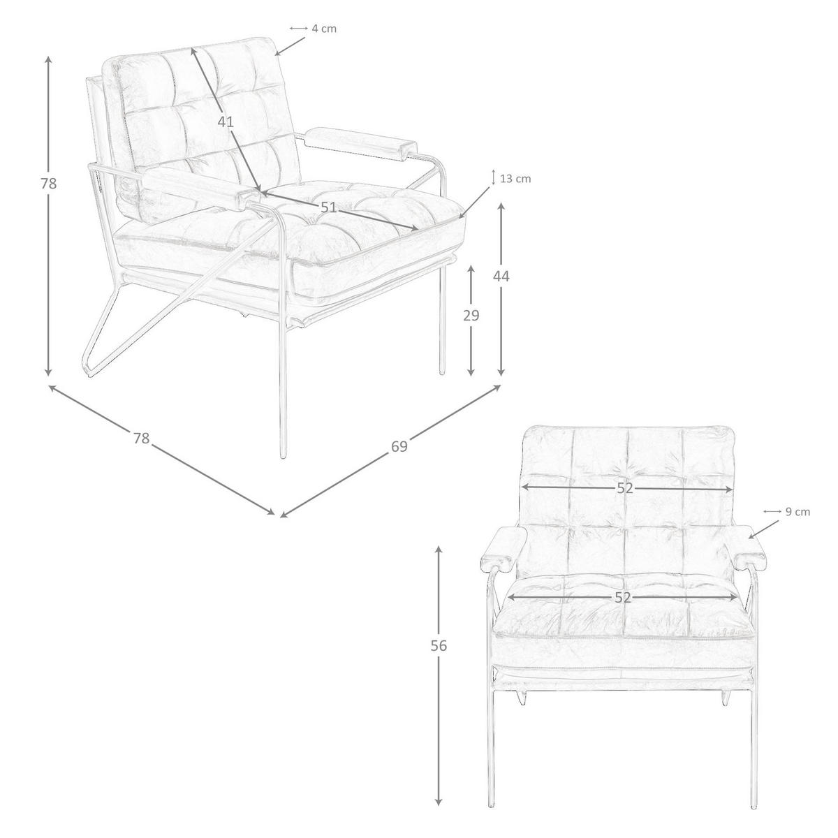 SESSEL Braun Stahl abgedunkelt 69/78/78 cm - Braun, Leder/Metall (69/78/78cm) - ANGEL CERDA