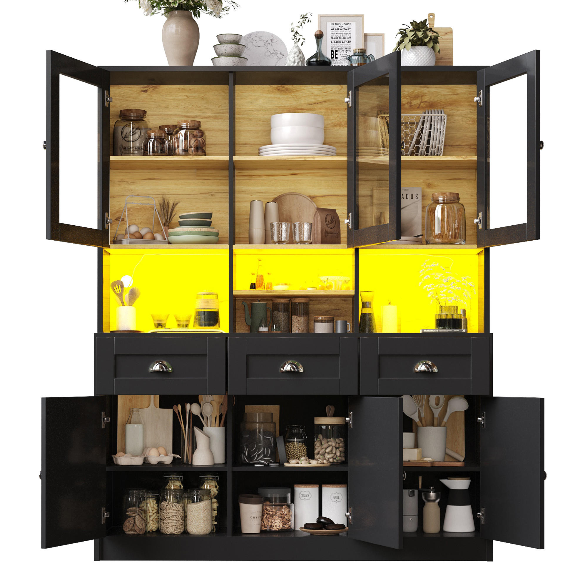Flora Grace Buffet Schwarz 140x175x40 cm