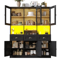 BUFFET 140/40/175 cm in Schwarz mit LED-Beleuchtung und verstellbaren Böden - Schwarz, Holzwerkstoff (140/175/40cm) - Flora Grace