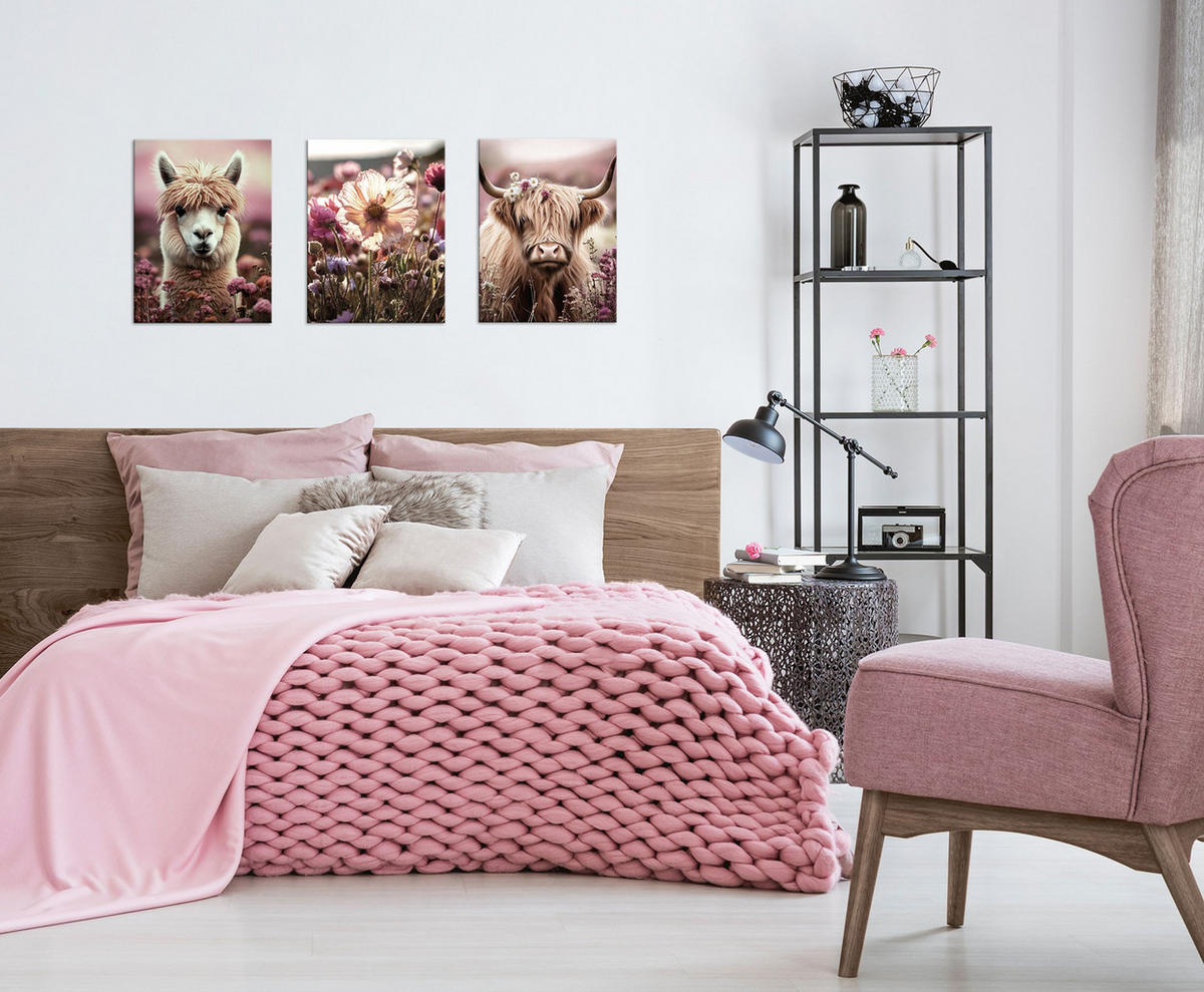 BILDERSET 3er-Set 30x40 cm Tiere boho rosa - Beige, Kunststoff (30/40cm) - artissimo