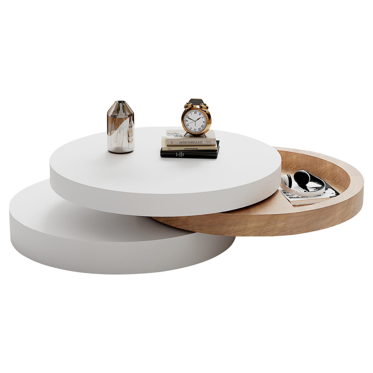 COUCHTISCH Weiß/Natur 360° drehbar mit Stauraum 60/60/35 cm - Weiß, Holzwerkstoff (60/60/35.1cm) - PANGIVO