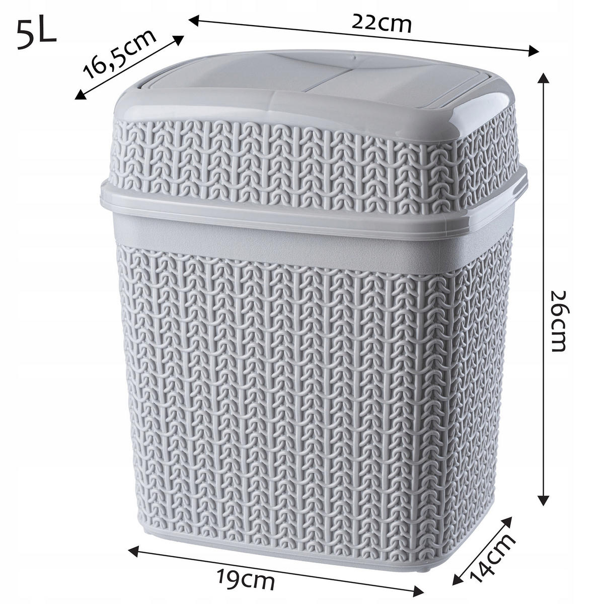 ABFALLBEHÄLTER mit Klappdeckel, 5L, grau - Grau, Kunststoff (19/14cm) - KADAX