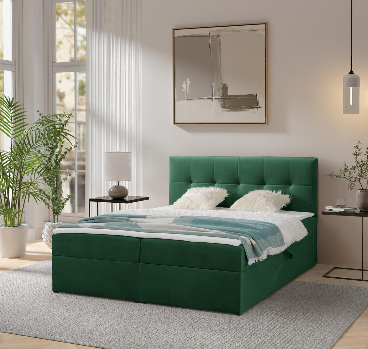BOXBETT Toronto 160x200 Bonell-Matratze H3 und Topper - Silberfarben/Grün, Holz/Holzwerkstoff (160/200cm) - Ravio