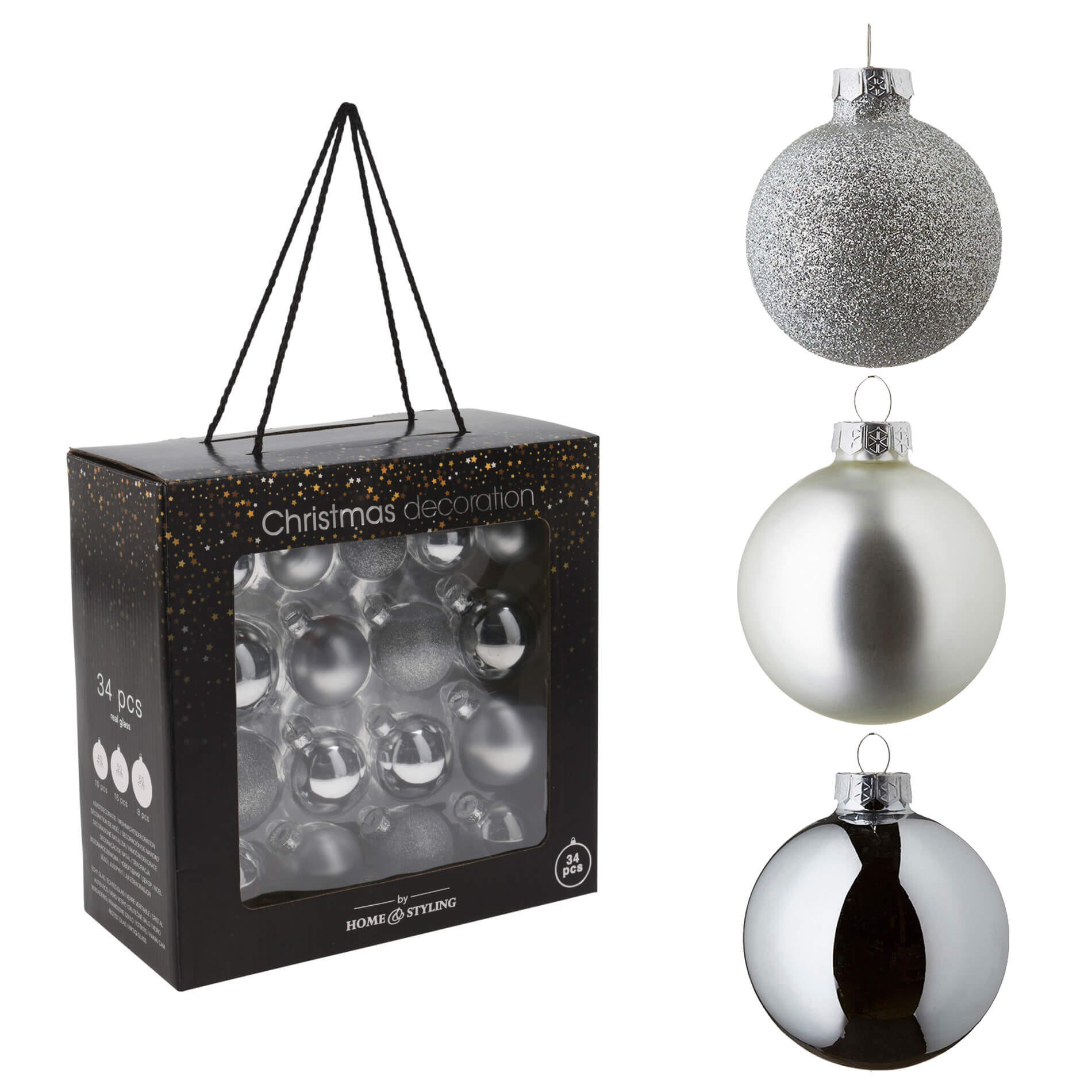CHRISTBAUMKUGEL 34er Set, Grau - Grau, Glas (26/13/28cm) - Mobili Rebecca