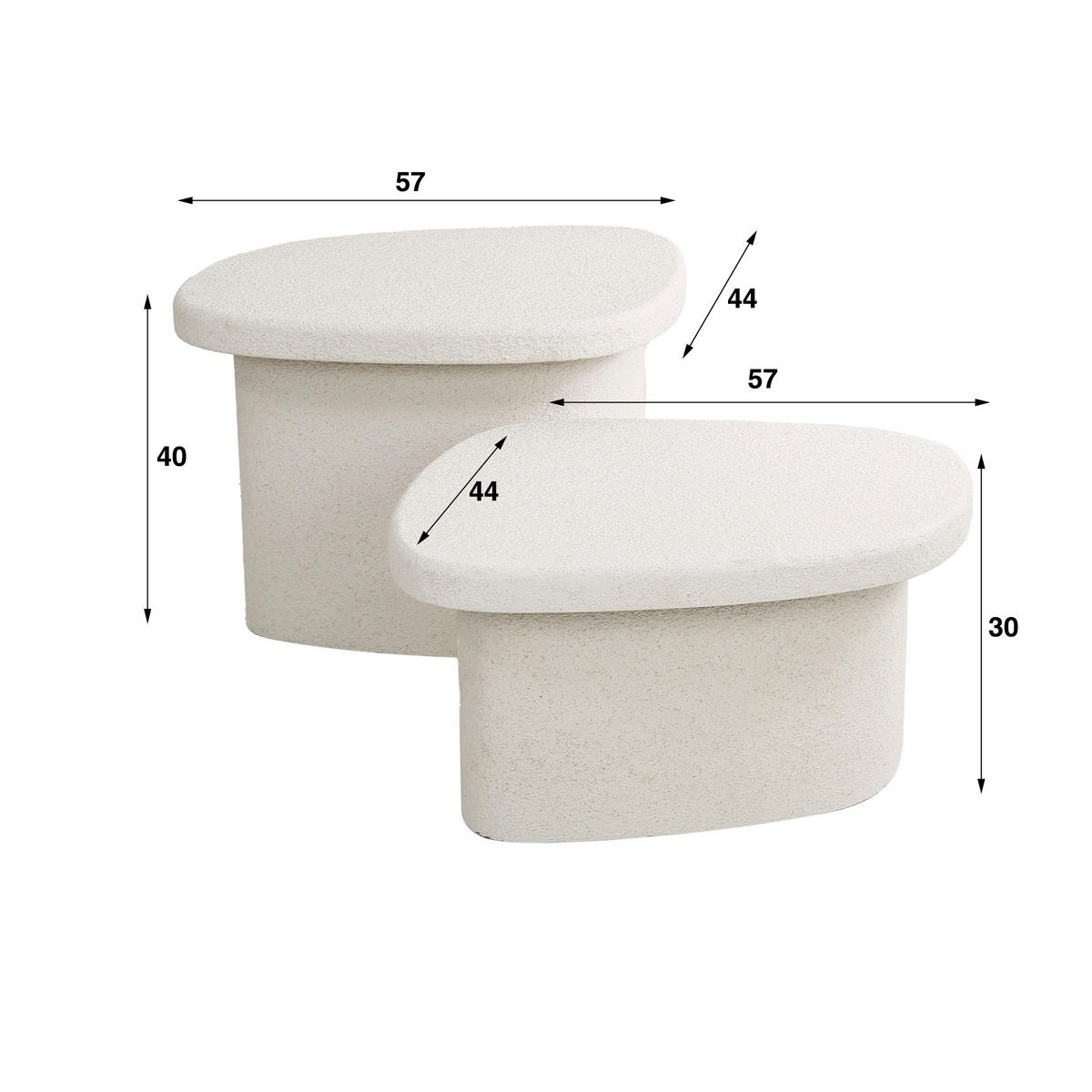 COUCHTISCH Stone White 44/57/40 cm 2er-Set - Weiß, Stein (44/57/40cm) - Hoyz Collection