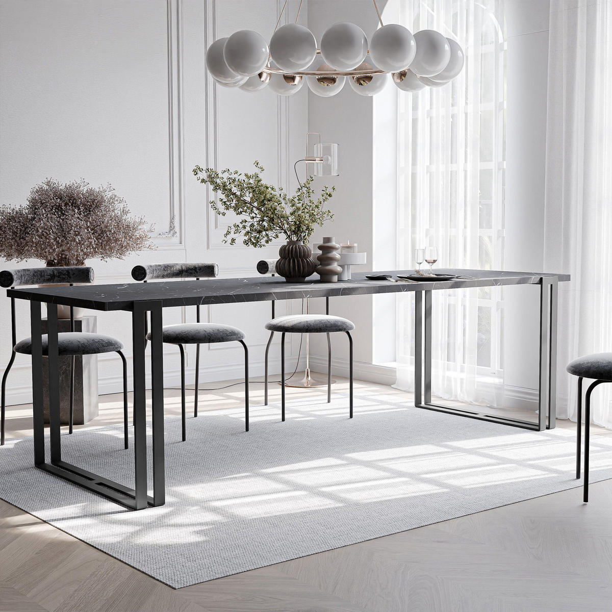 TISCH ausziehbar aus MDF, Schwarz - Schwarz, Holzwerkstoff (160/80/76cm) - Idohome