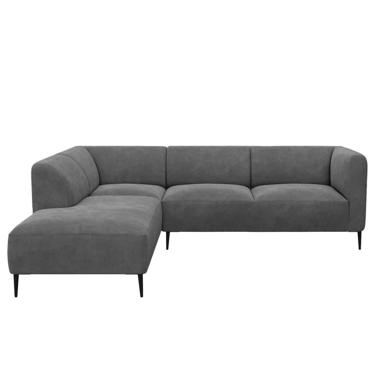 2,5-SITZER ECKSOFA mit Ottomane - Schwarz/Grau, Textil/Metall (252/205cm) - home24