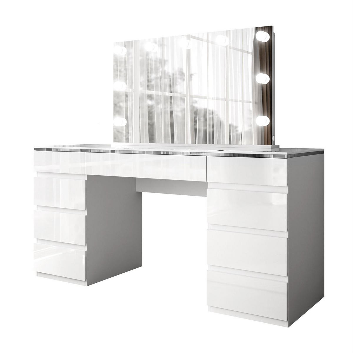 SCHMINKTISCH AURORA DOUBLE SILVER, weiß glänzend - Silberfarben/Weiß, Holzwerkstoff (156.8/79.2/55cm) - Lookway