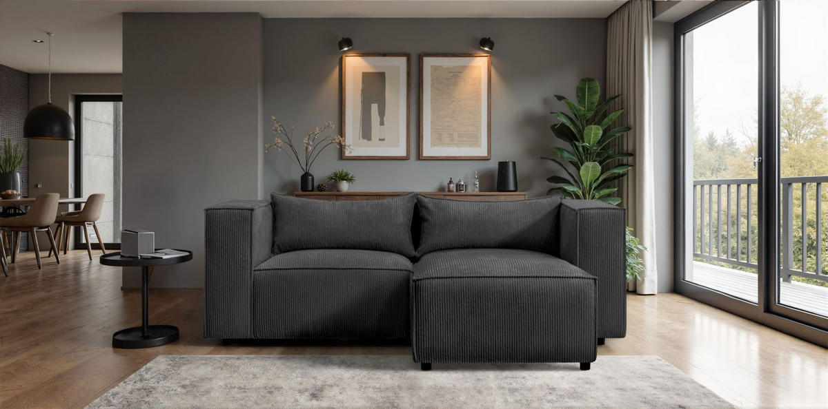 ECKSOFA Nevio Xs - Schwarz, Holzwerkstoff/Textil (210/185cm) - Fun Möbel