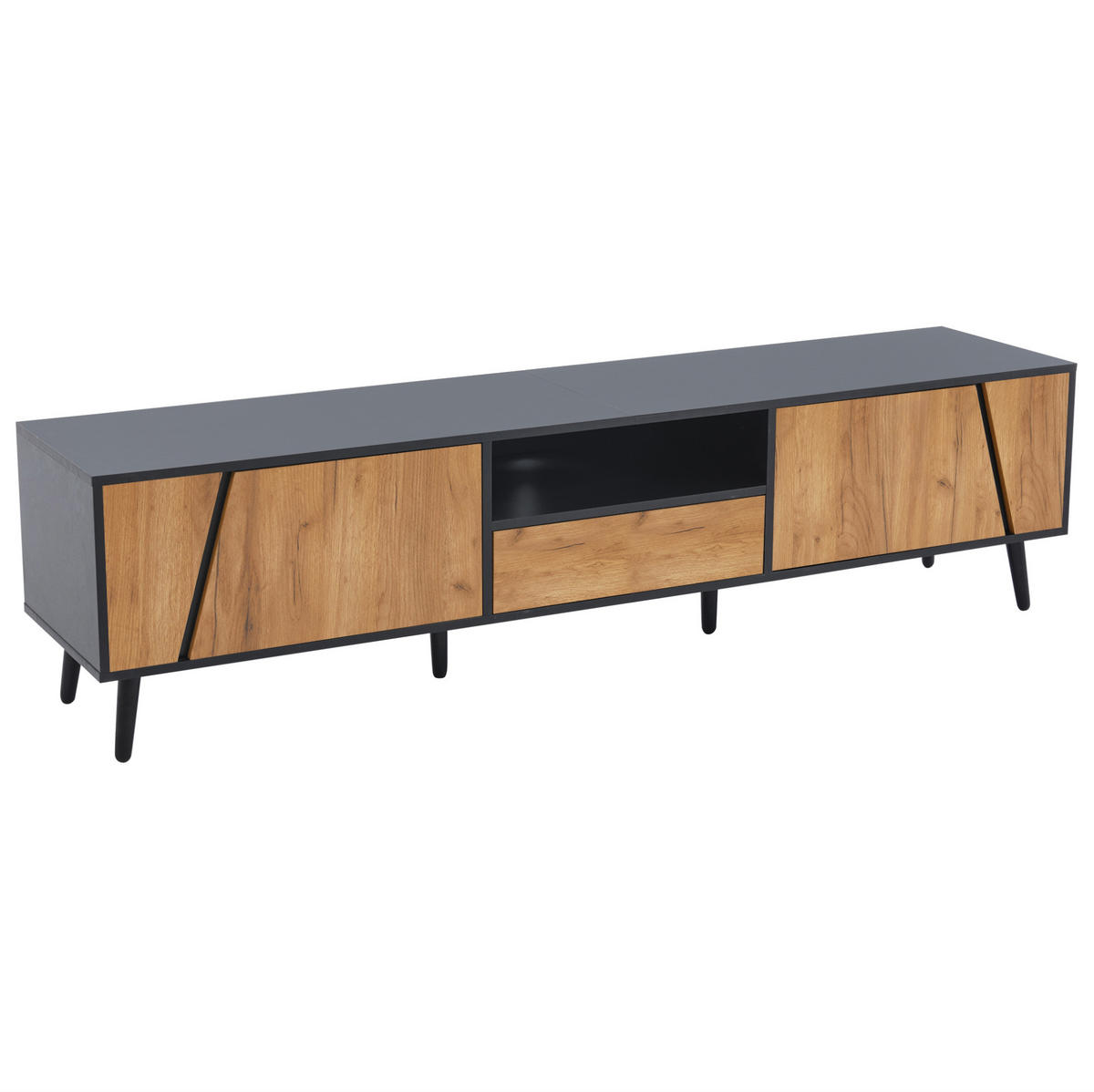 TV-ELEMENT mit 2 Türen und Schublade 180 x 40 x 46 cm Schwarz/Natural - Schwarz, Holzwerkstoff (40/46/180cm) - Beauniv