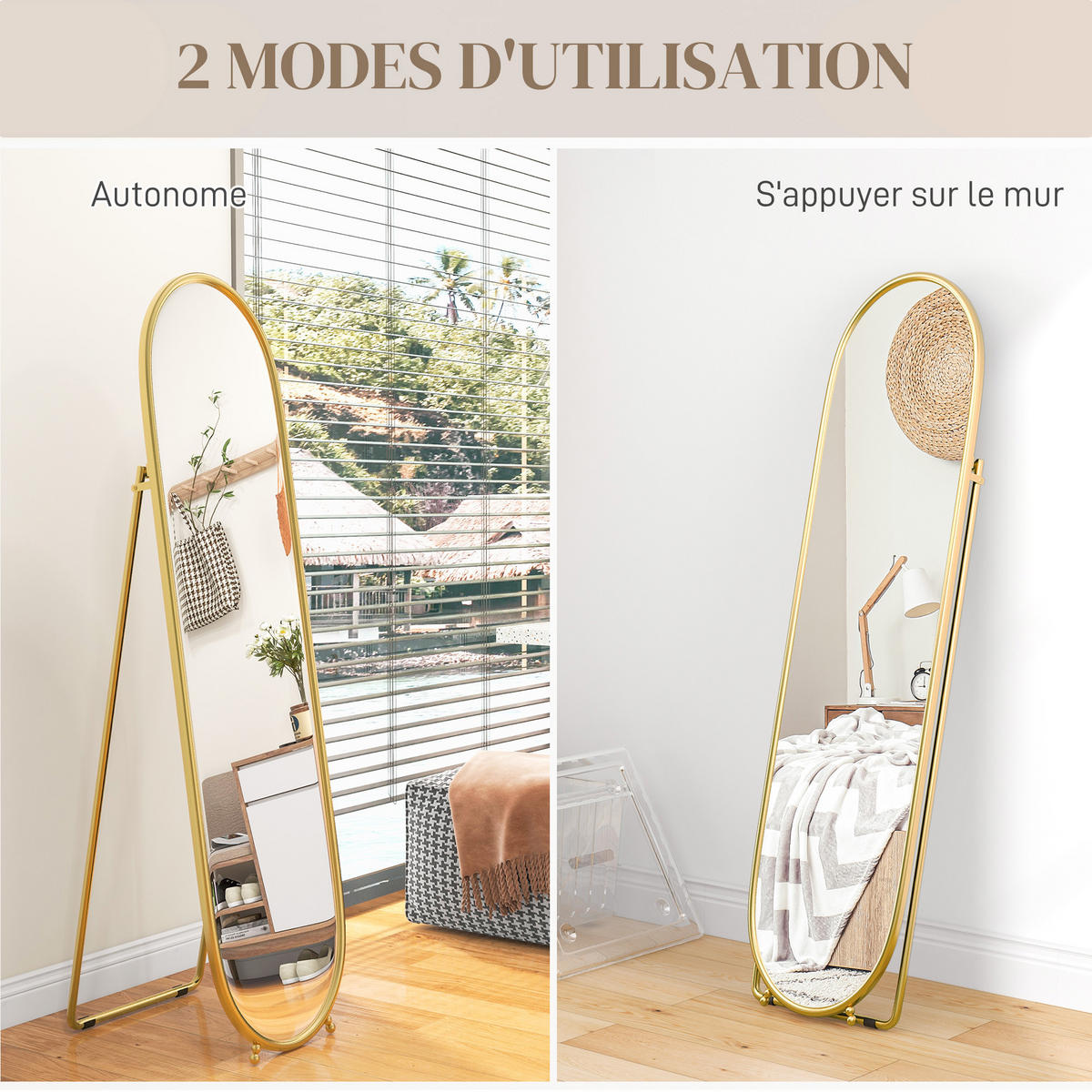 STANDSPIEGEL DE-17917 ovale Form mit goldenem Metallrahmen Gold - Goldfarben, Glas (40/160/4cm) - ComfortXL