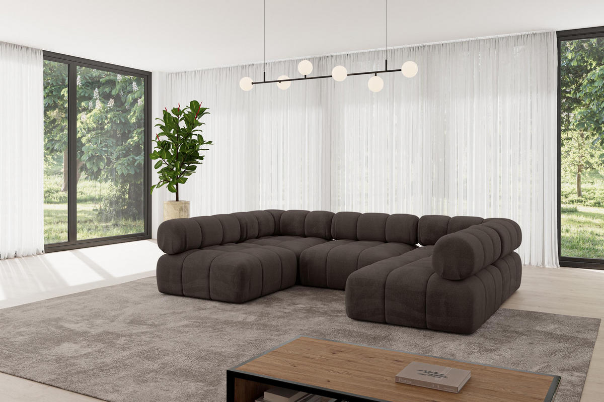 WOHNLANDSCHAFT modulares Sofa Garvo-U1 - 285x190x70 cm Braun Velours - Braun, Holzwerkstoff/Textil (285/70/190cm) - ALTDECOR