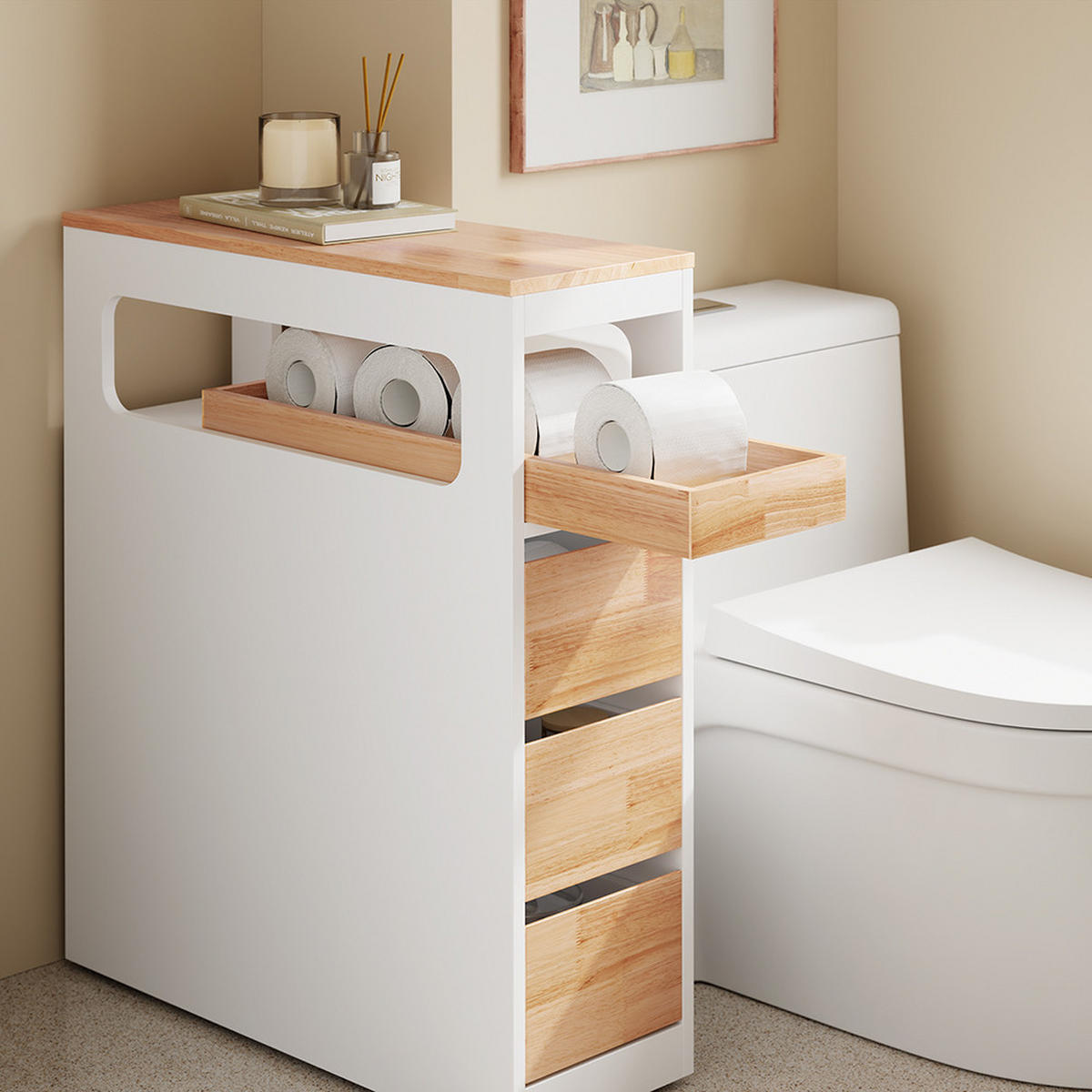BADUNTERSCHRANK mit 3 Schubladen Weiß 65x23x82cm Minimalistisch - Weiß, Holzwerkstoff (23/82/65cm) - SoBuy